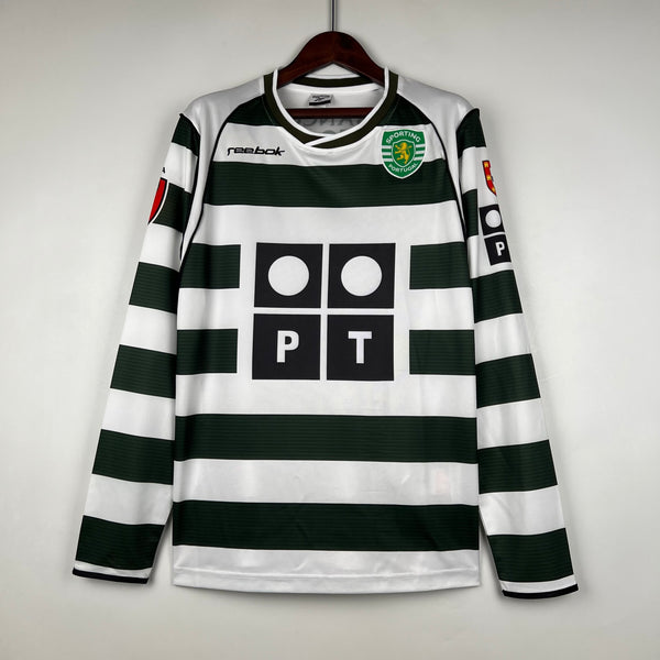 Camisa Sporting Home Manga Longa 2002/03 - Versão Retro